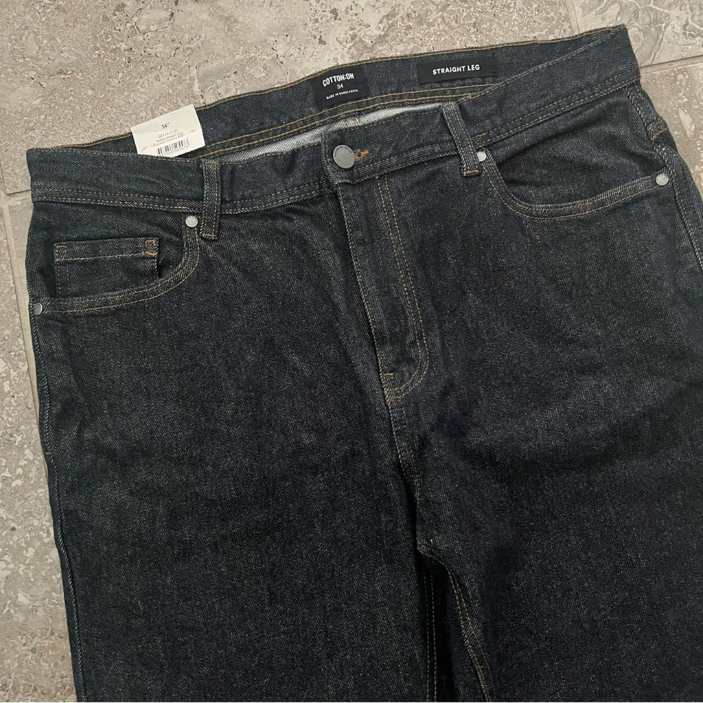 NWT Cotton On Beckley Straight Leg Jeans, Rinsed Indigo, Size 34 New w/Tag