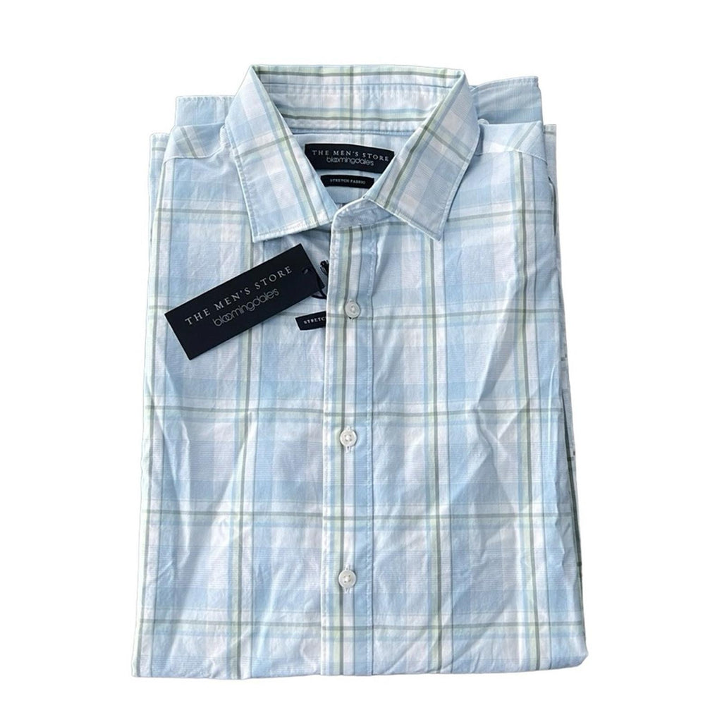 The Men’s Store Bloomingdale’s Plaid Button Up Dress Shirt Blue Sage Size M NWT