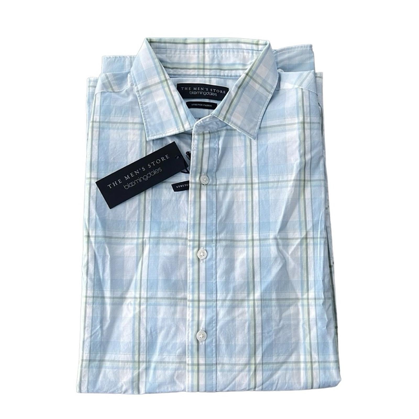 The Men’s Store Bloomingdale’s Plaid Button Up Dress Shirt Blue Sage Size M NWT