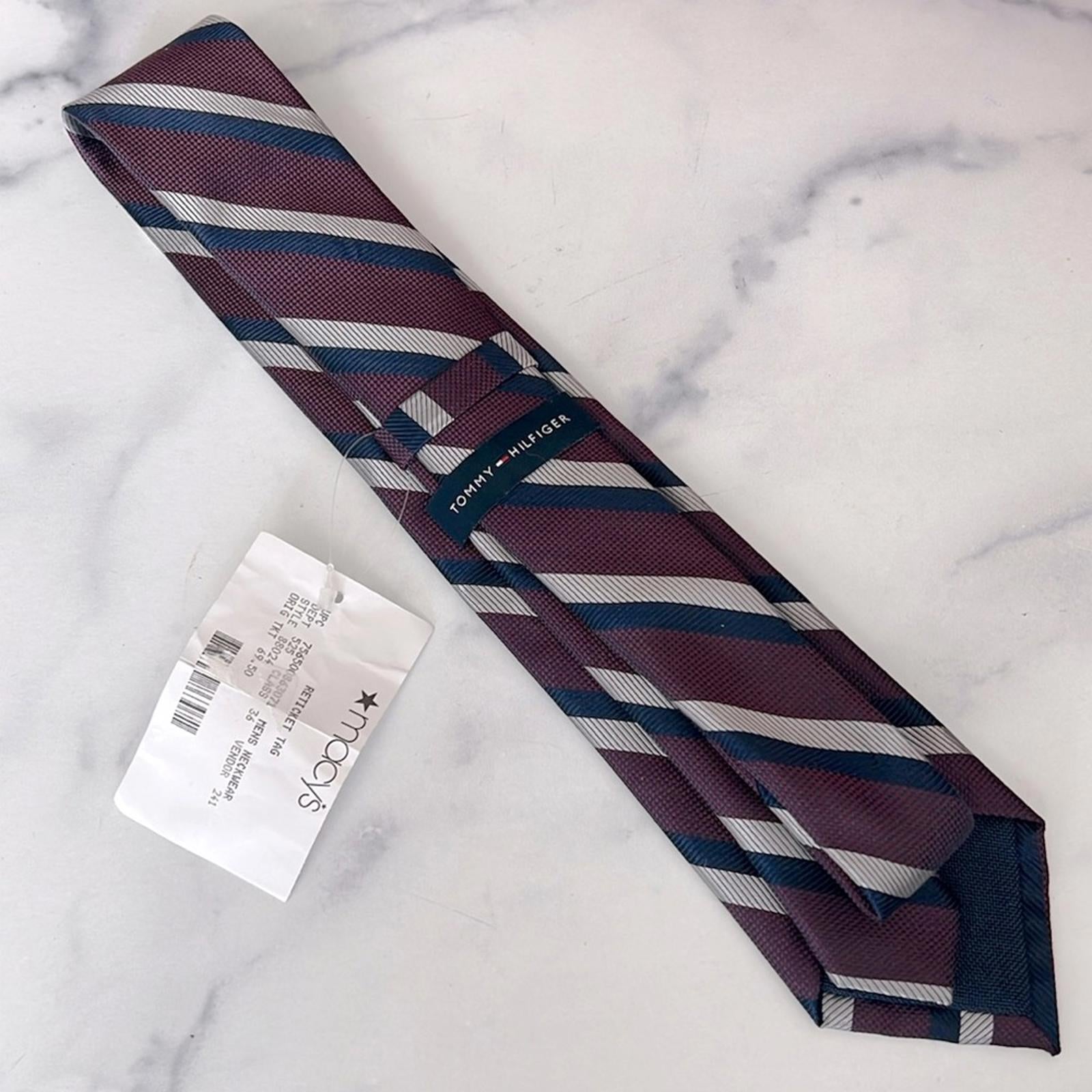Tommy Hilfiger Diagonally Striped Silk Blend Tie in Purple, New w/Tag $69.50
