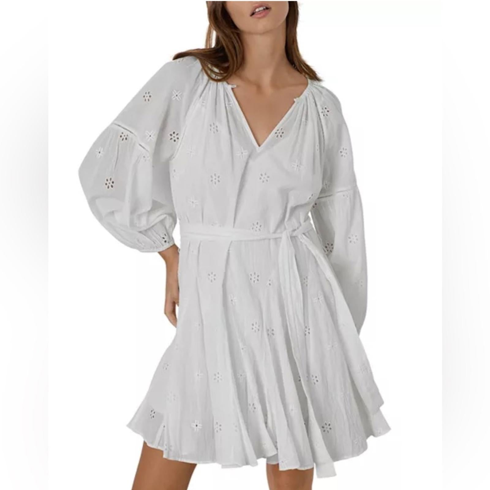 Velvet by Graham & Spencer Gracie Cotton Eyelet Dress in White, Size L NWT $216