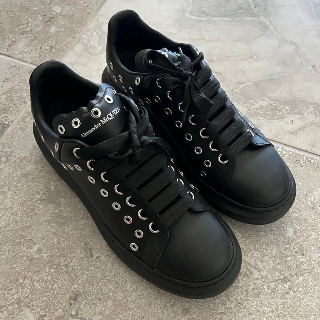 Alexander McQueen Oversized Eyelet Detail Sneakers in Black, Size 42 NEW in Box
