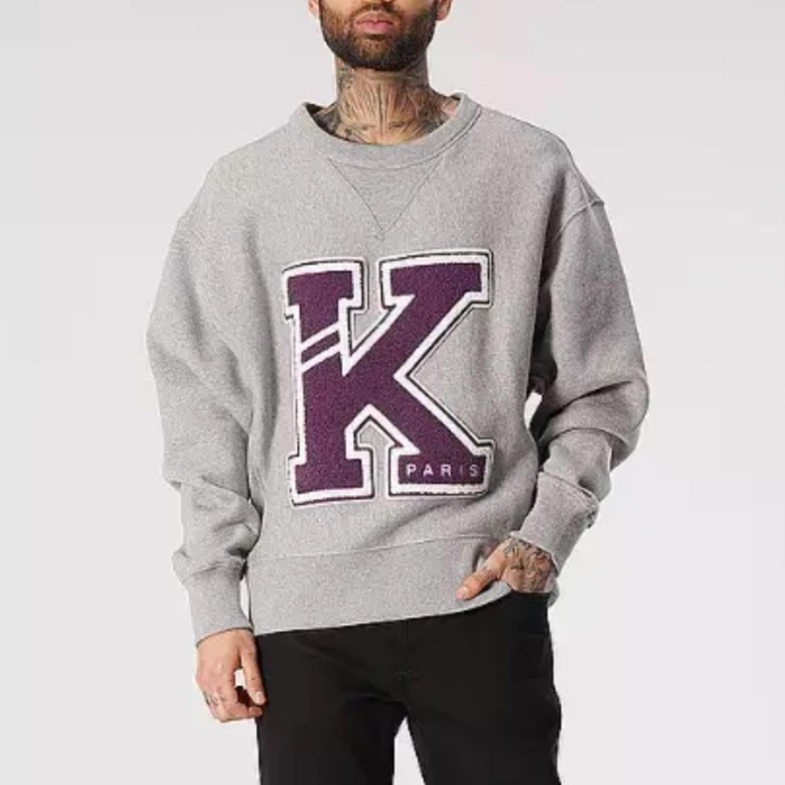 Kenzo Logo-Appliquéd Cotton-Jersey Sweatshirt in Pearl Gray, NWT, Size L