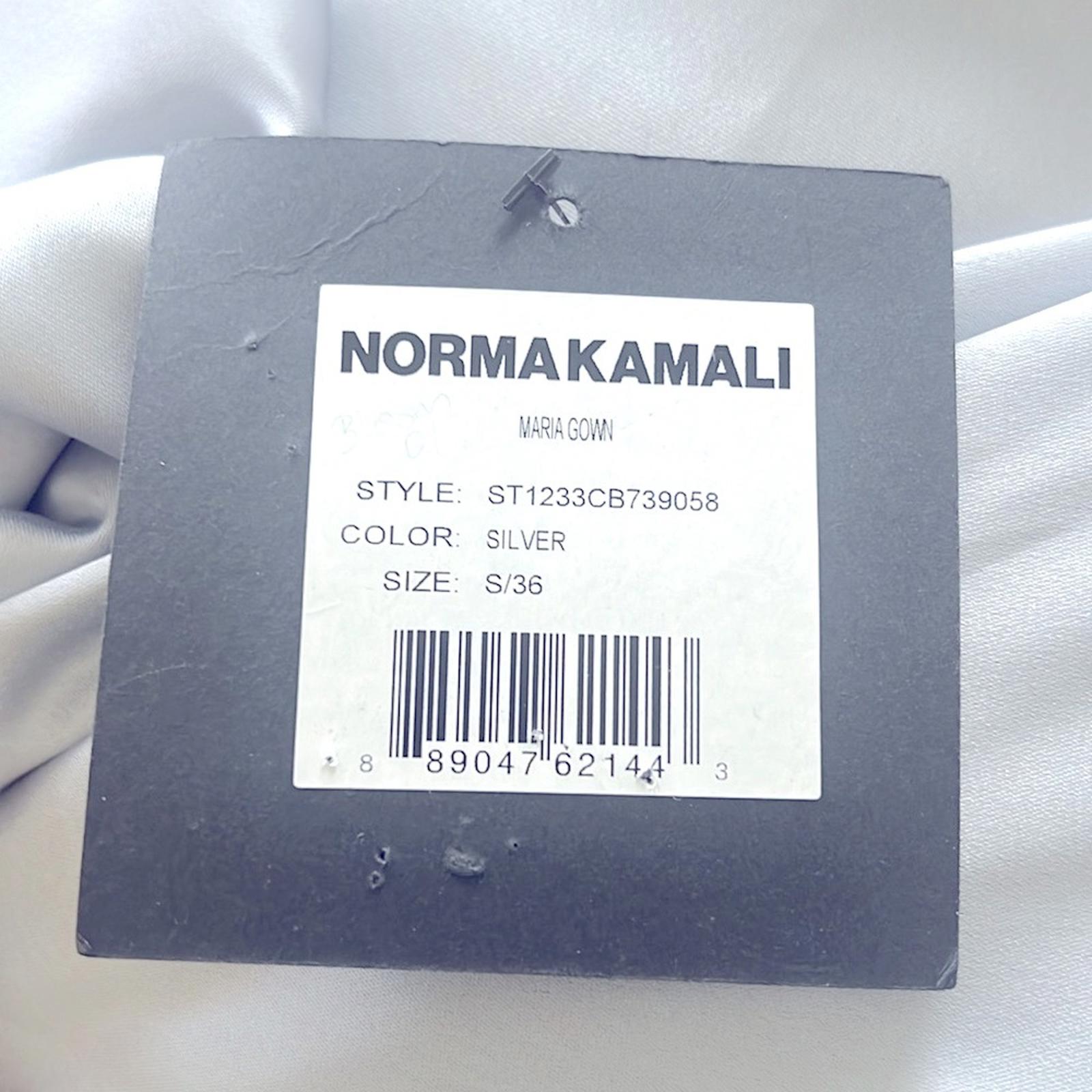 Norma Kamali Maria Satin Cowl Neck Gown in Silver, NWT, Size S/36