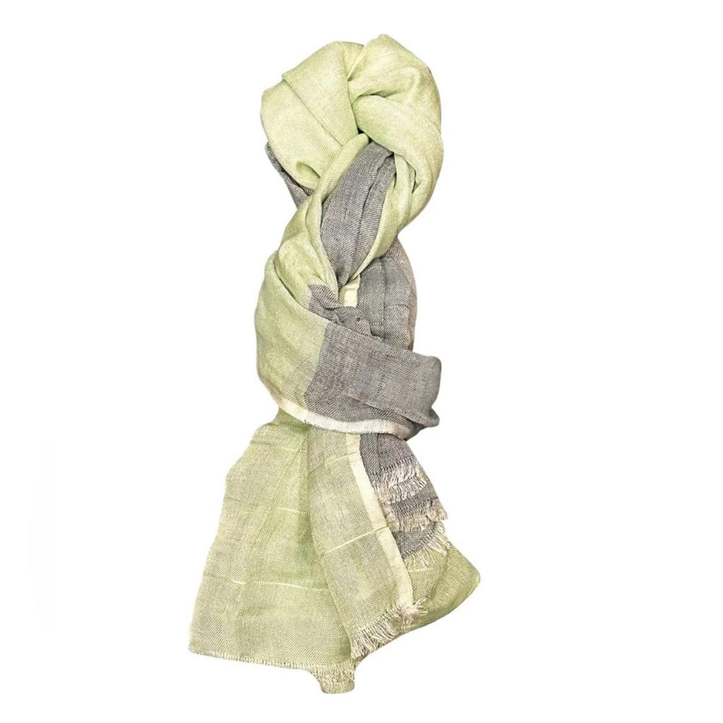 Linen Scarf with Feather Fringe, Green, Grey EXCELLENT!