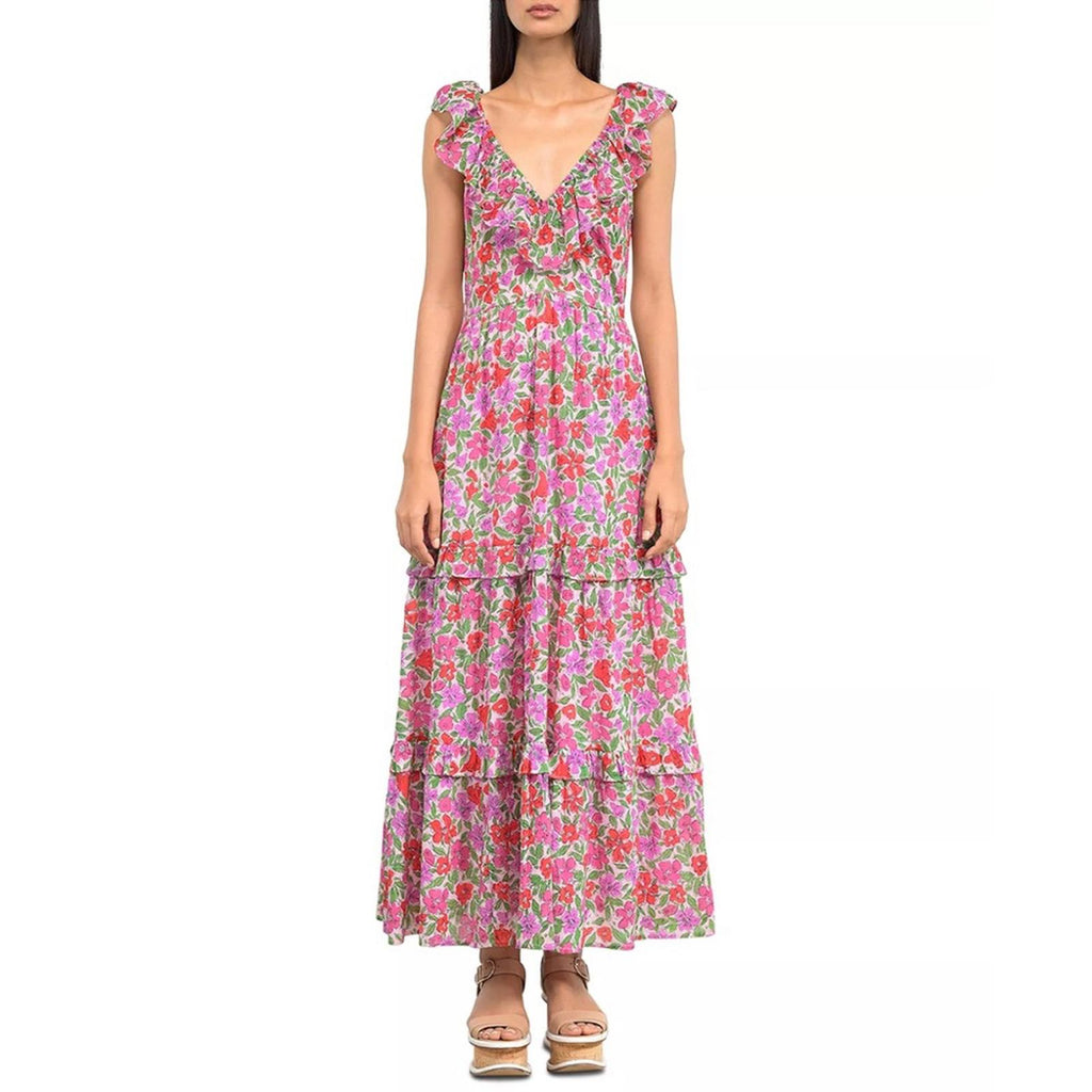 Banjanan Twiggy Floral Print Tiered Dress, Melodic Floral Bonbon, Size XS NWT