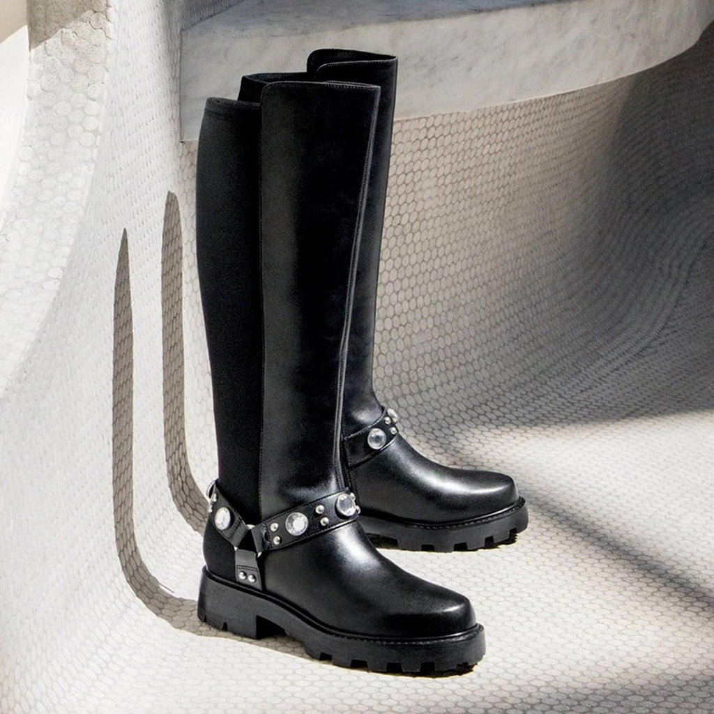Karl Lagerfeld Milla Tall Leather Lug Sole Riding Boots in Black, Size 8 NEW
