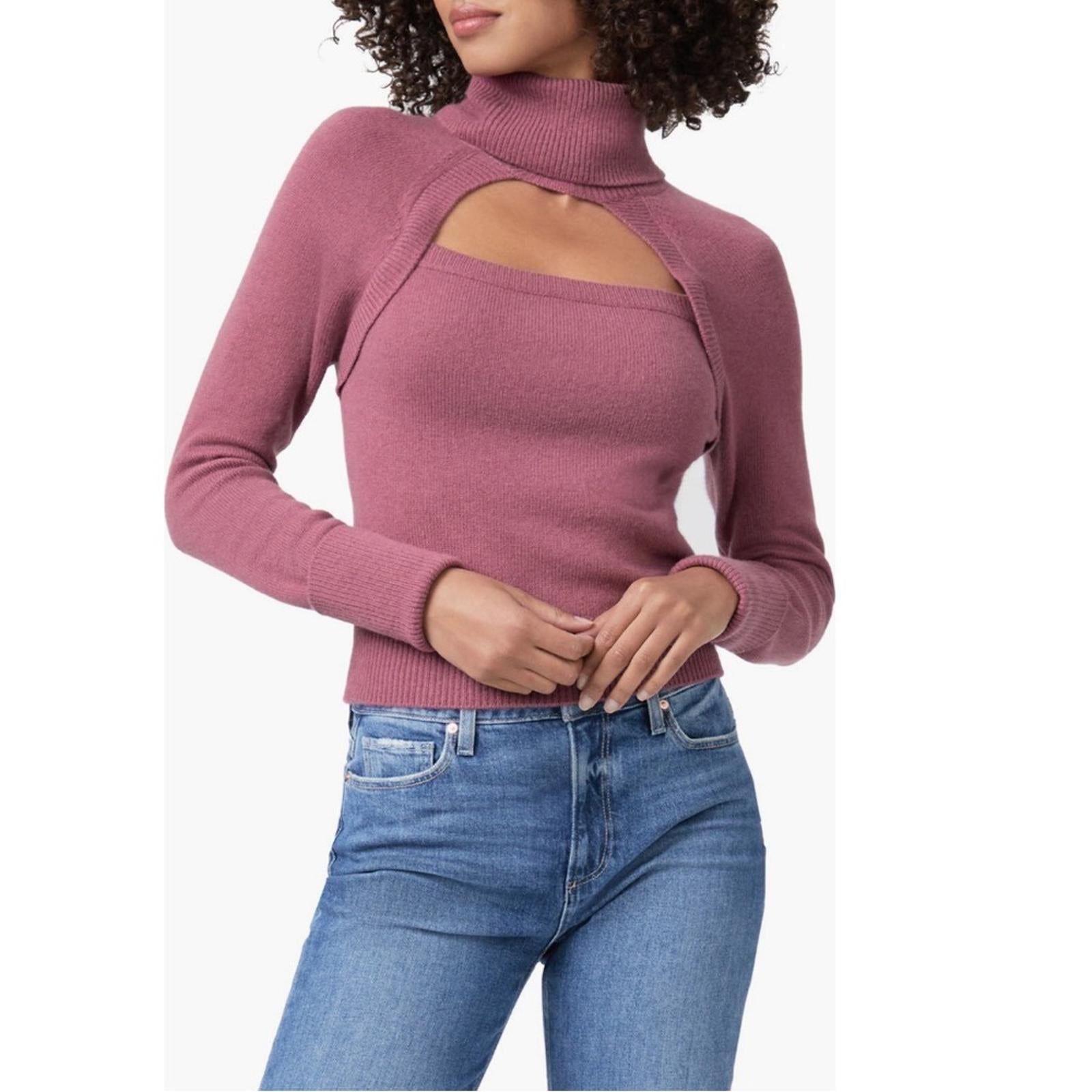Paige x Revolve Cherise Cut-Out Rollneck Sweater Raspberry Size S NEW w/Tag $249