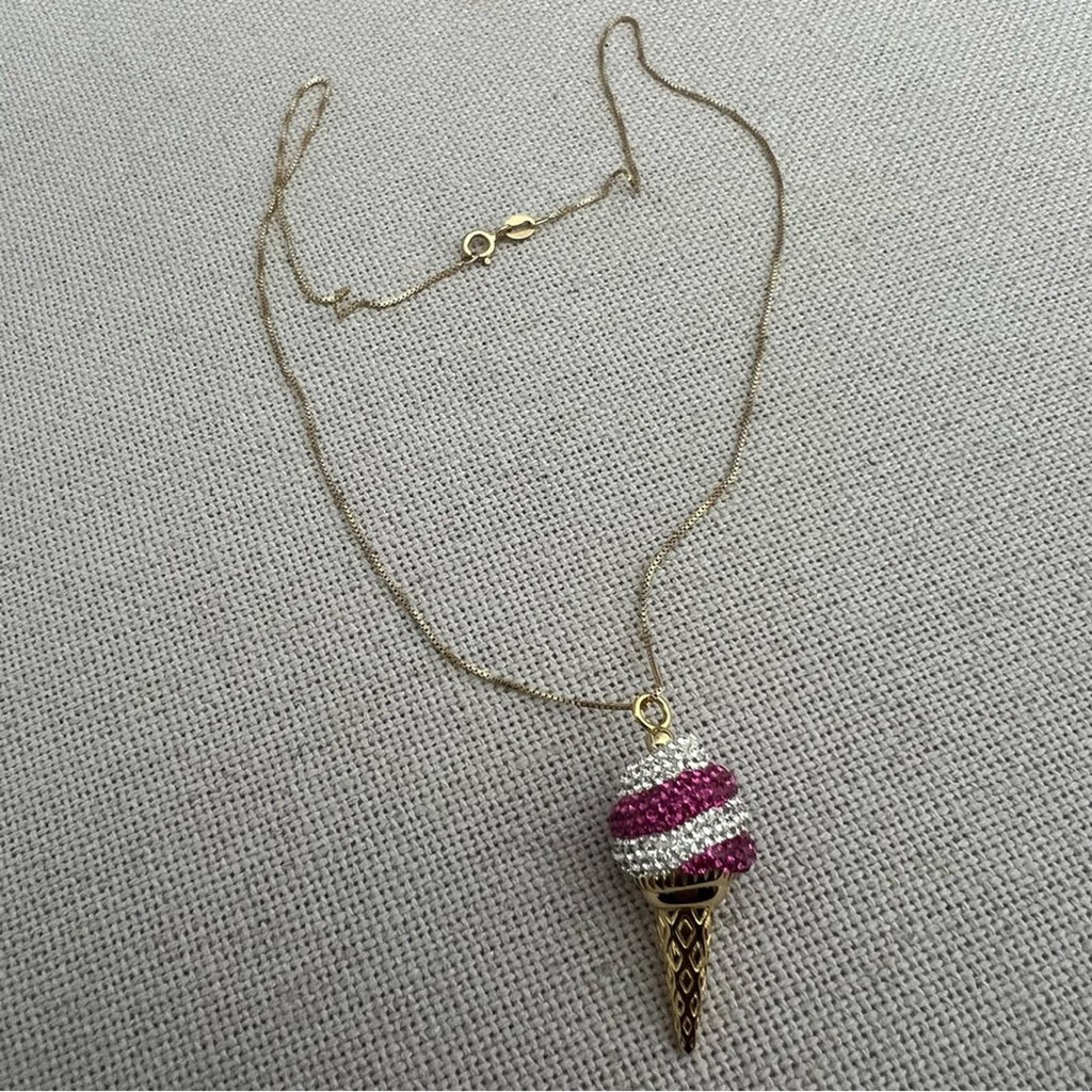 Simone I. Smith Sterling Pink Clear Crystal IceCream Cone Pendant Necklace $900