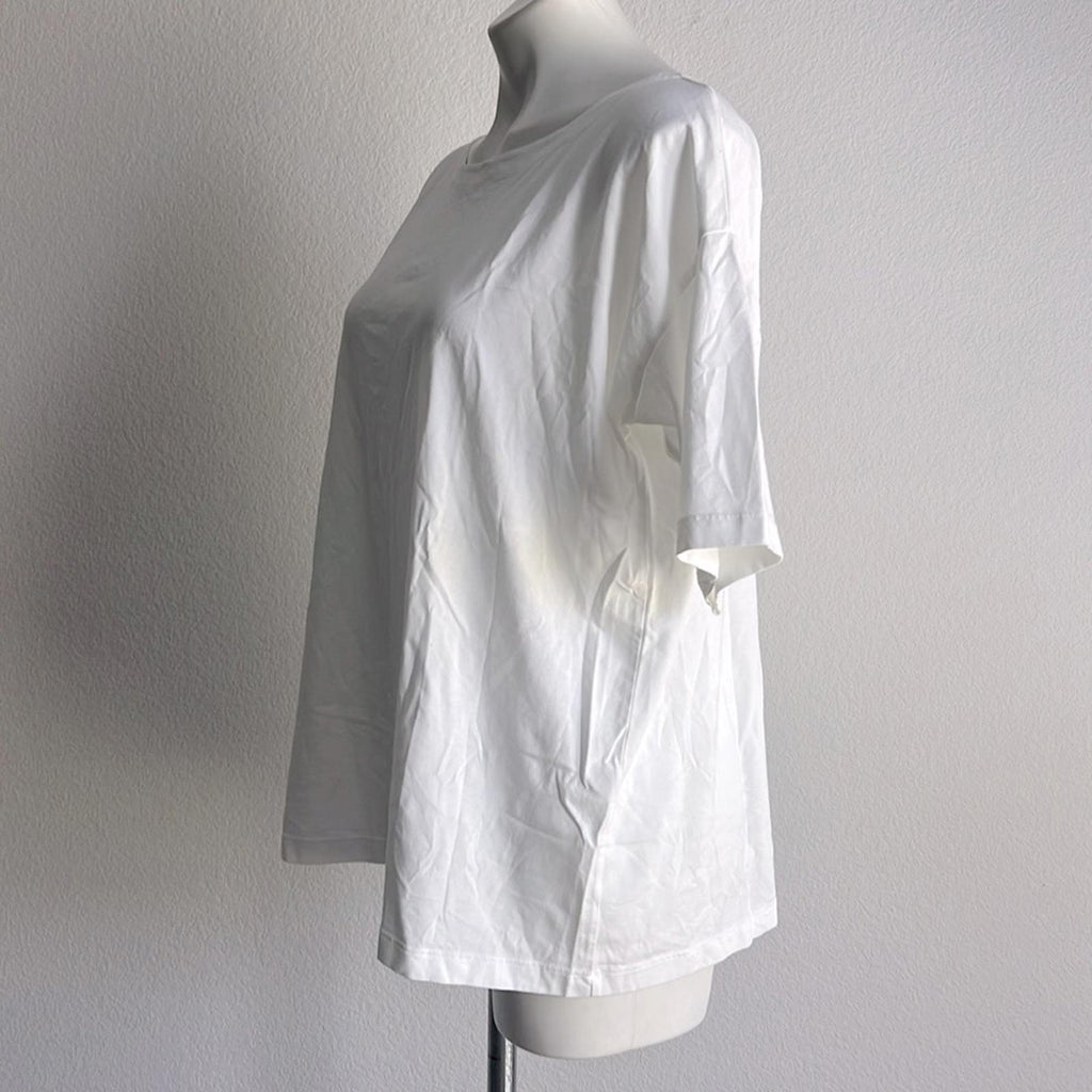J. Jill Classic Luxe Supima Elbow-Sleeve Tee in White, NEW, Size L