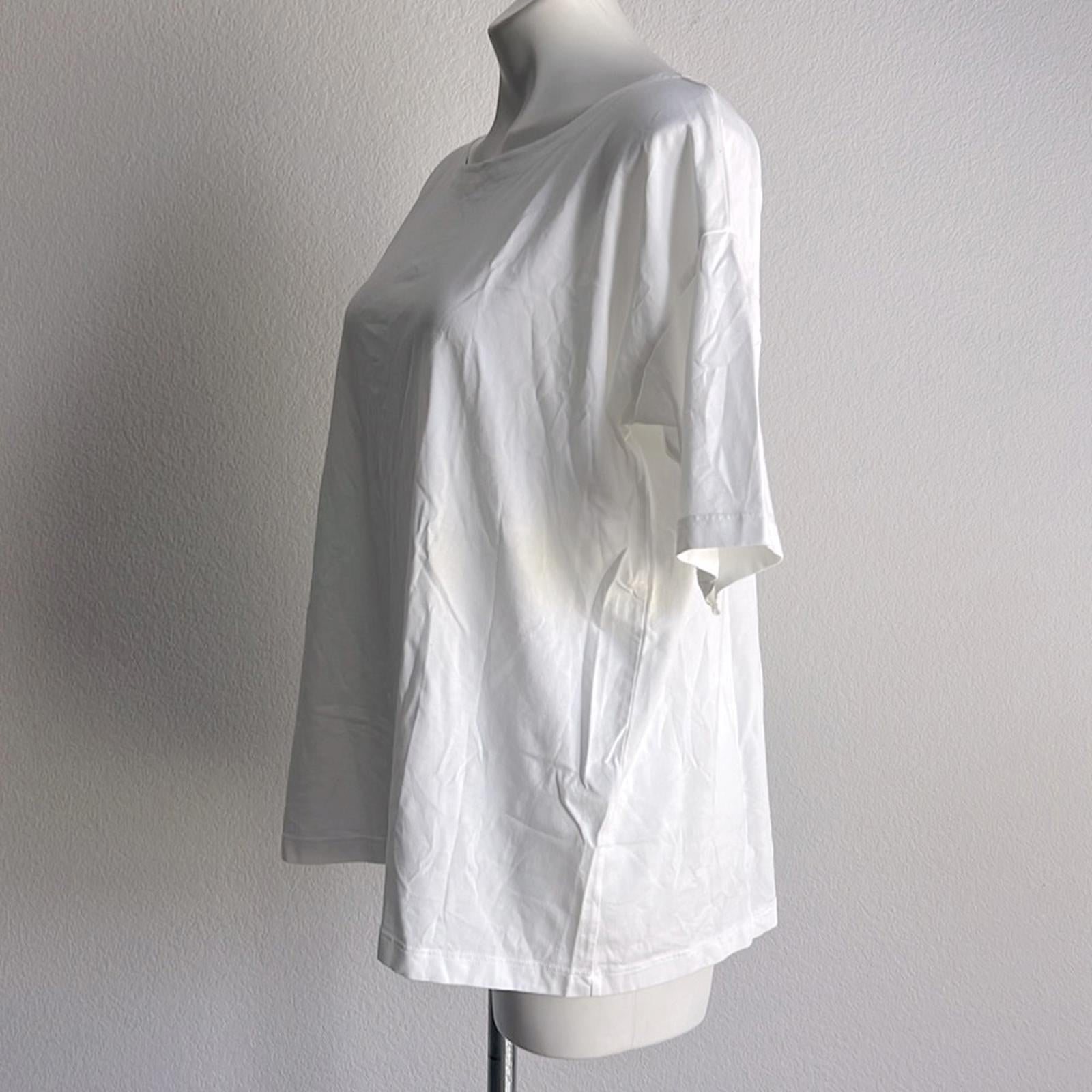 J. Jill Classic Luxe Supima Elbow-Sleeve Tee in White, NEW, Size L