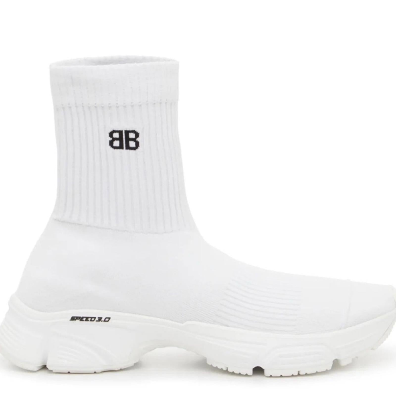 Balenciaga Speed 3.0 Knit High Top Sock Sneakers in White, Size 40 NEW in Box