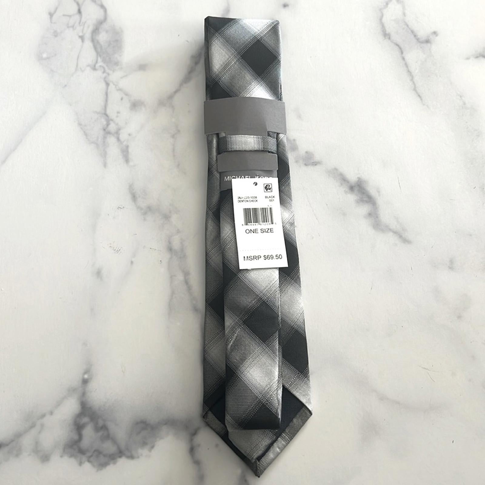 Michael Kors Men's Denton Check Tie in Black Silver, New w/Tag $69.50