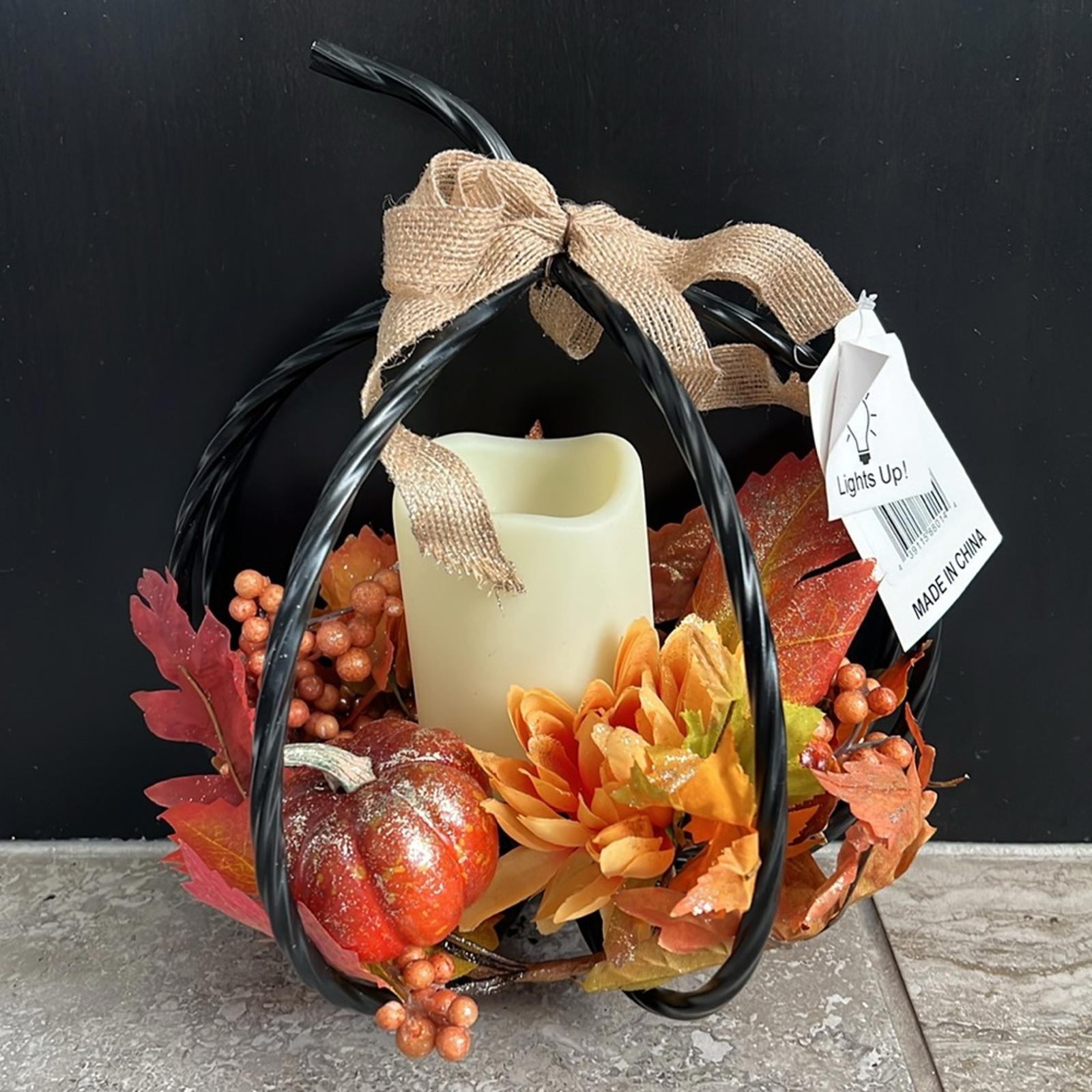 Harvest Pumpkin & Floral LED Candle New w/Tag