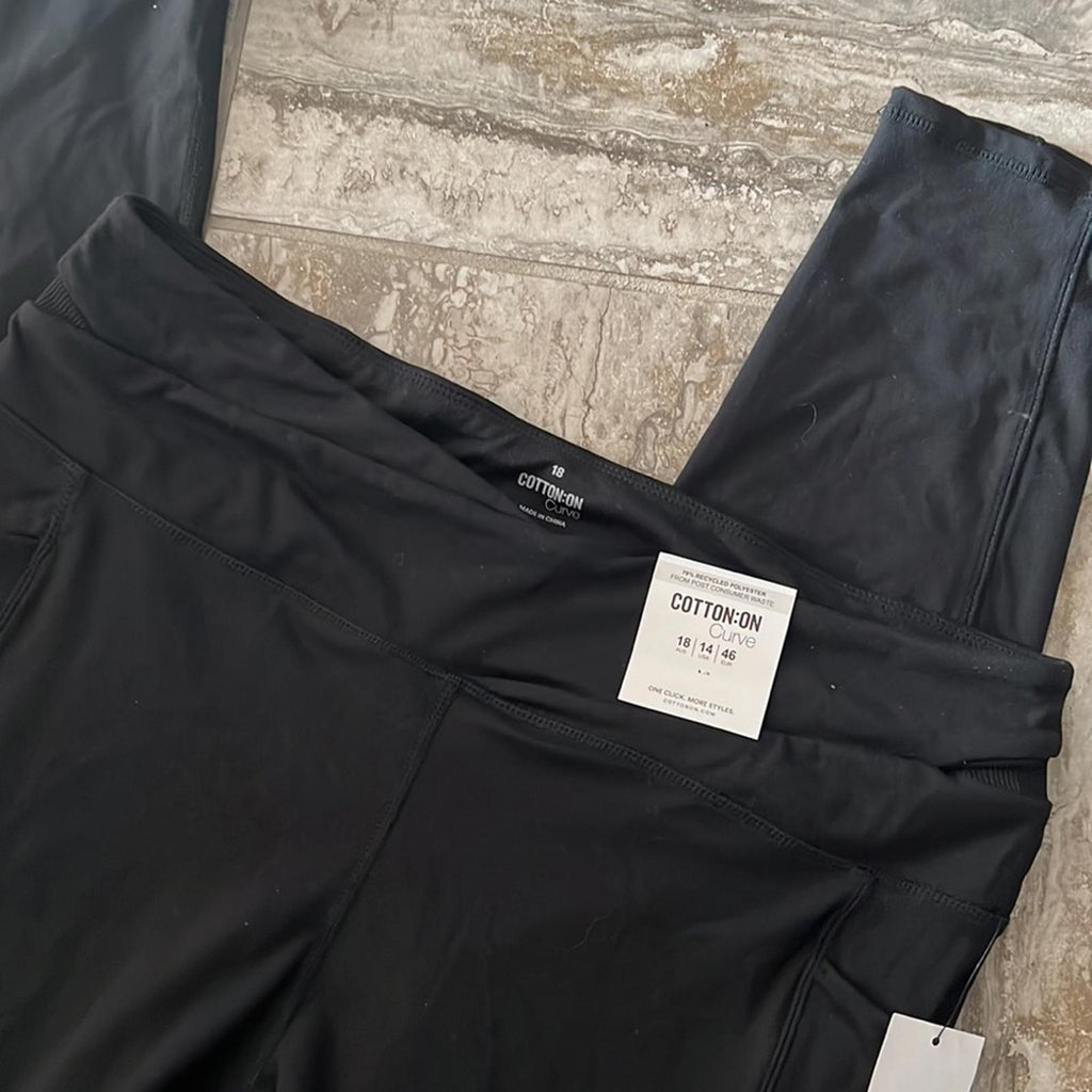 Cotton:On Curve Ultra Soft Cross Over Full Length Tight in Black, Size 14 NEW