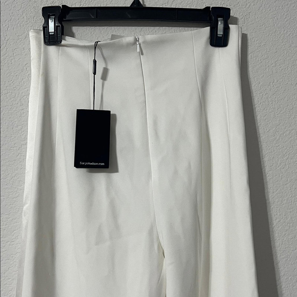 Sergio Hudson Silk Satin-Trimmed Wool-Blend Crepe Wide-Leg Pants Size2 NWT $1225