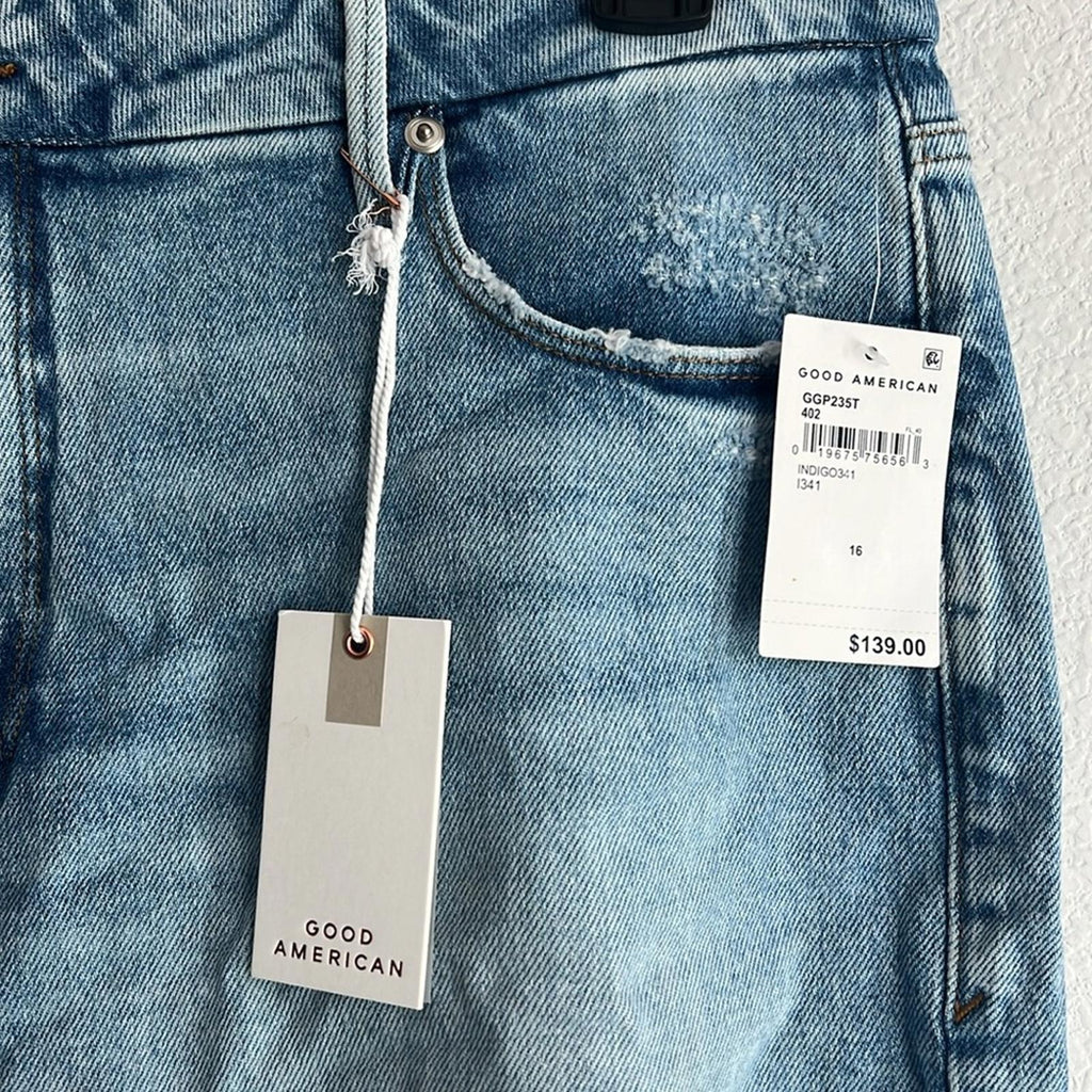 Good American Frayed Hem Distressed Jeans, Indigo Blue,  NWT, Size 16