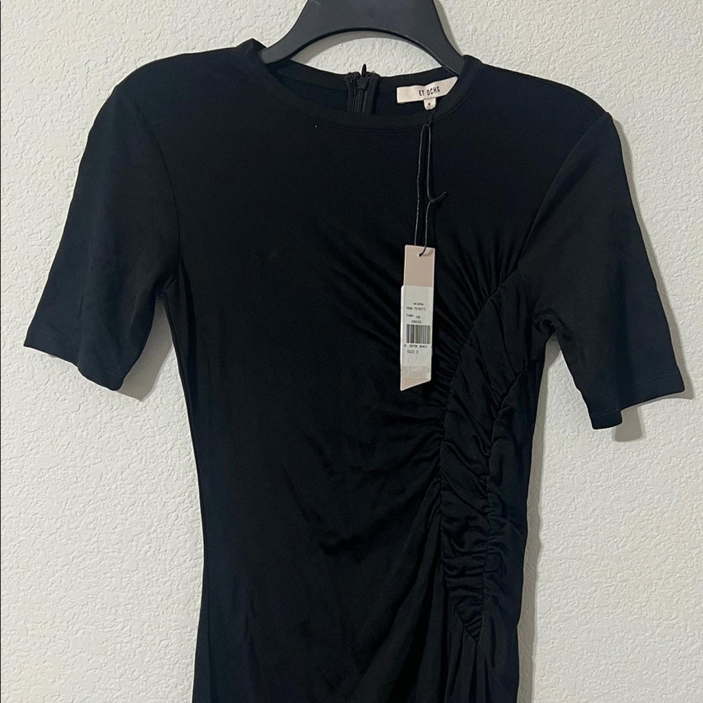 Et Ochs Isabelle Ruched Midi Dress in Black, Size 0 NEW w/Tag $1,195