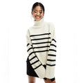 Bershka Roll Neck Sweater in Ecru & Black Stripe Sweater, Size S New w/Tag