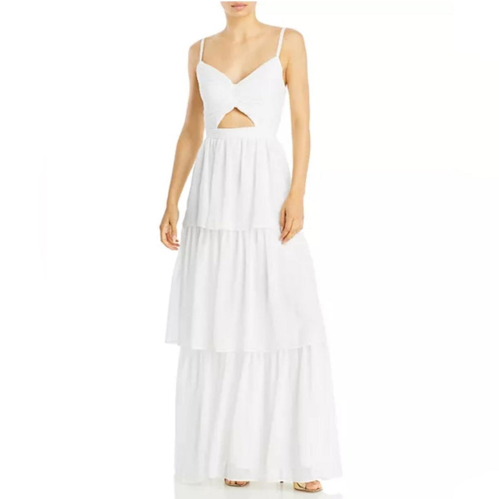 Aqua Bloomingdale’s Cutout Tiered Gown in Off White, Size S New 10 NWT $298