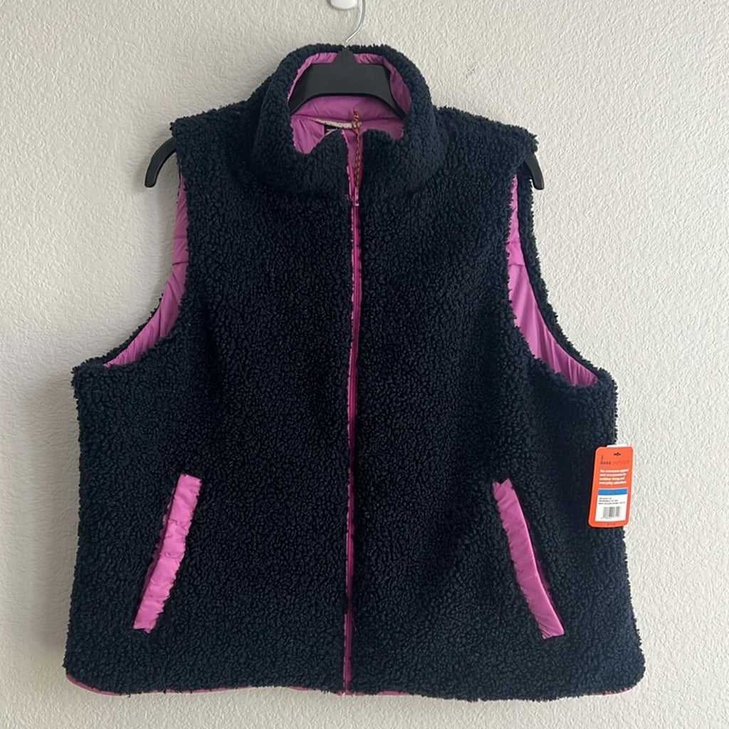 Bass Outdoor Reversible Zip-Front Vest Navy Blazer/Spring Crocus, NWT, Size XL