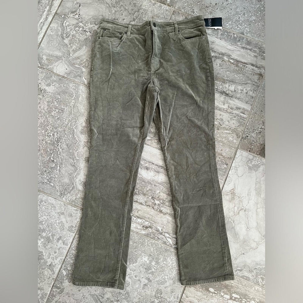 Lauren Ralph Lauren Stretch Corduroy Straight Pants, Green, Size 14 NWT $145