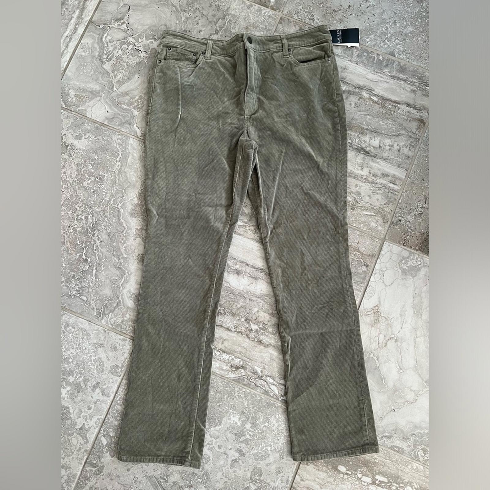 Lauren Ralph Lauren Stretch Corduroy Straight Pants, Green, Size 14 NWT $145