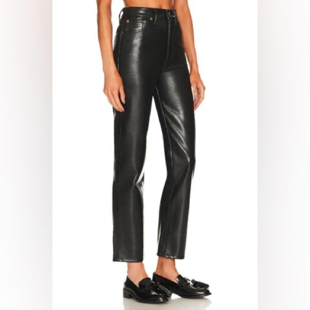 AGOLDE Recycled Leather Fitted 90's Pinch Waist Pants in Black, New w/Tag $348