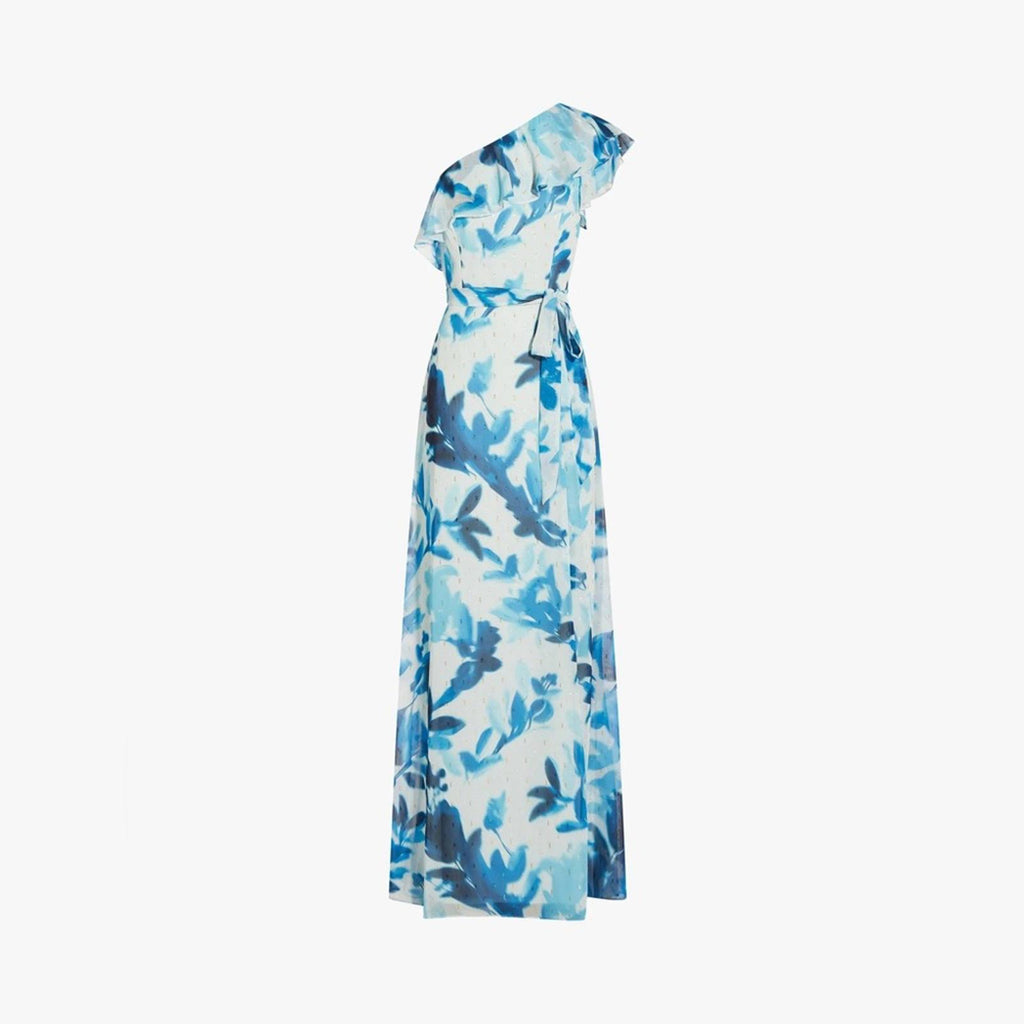 Adrianna Papell One Shoulder Floral Belted Maxi Evening Dress, Size 2 NWT $229