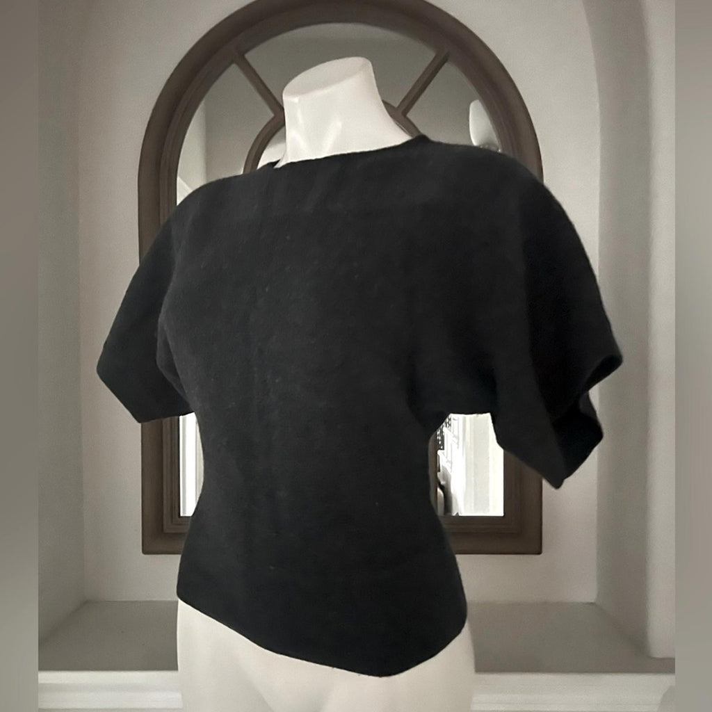 Trina Turk Merino Wool Knit Short Dolman Sleeve Sweater in Grey Size M EXCELLENT