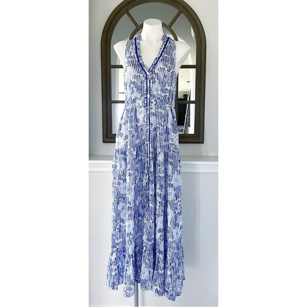 Poupette St. Barth Nana Printed Maxi Dress Revolve Blue Begonia Size L New w/Tag