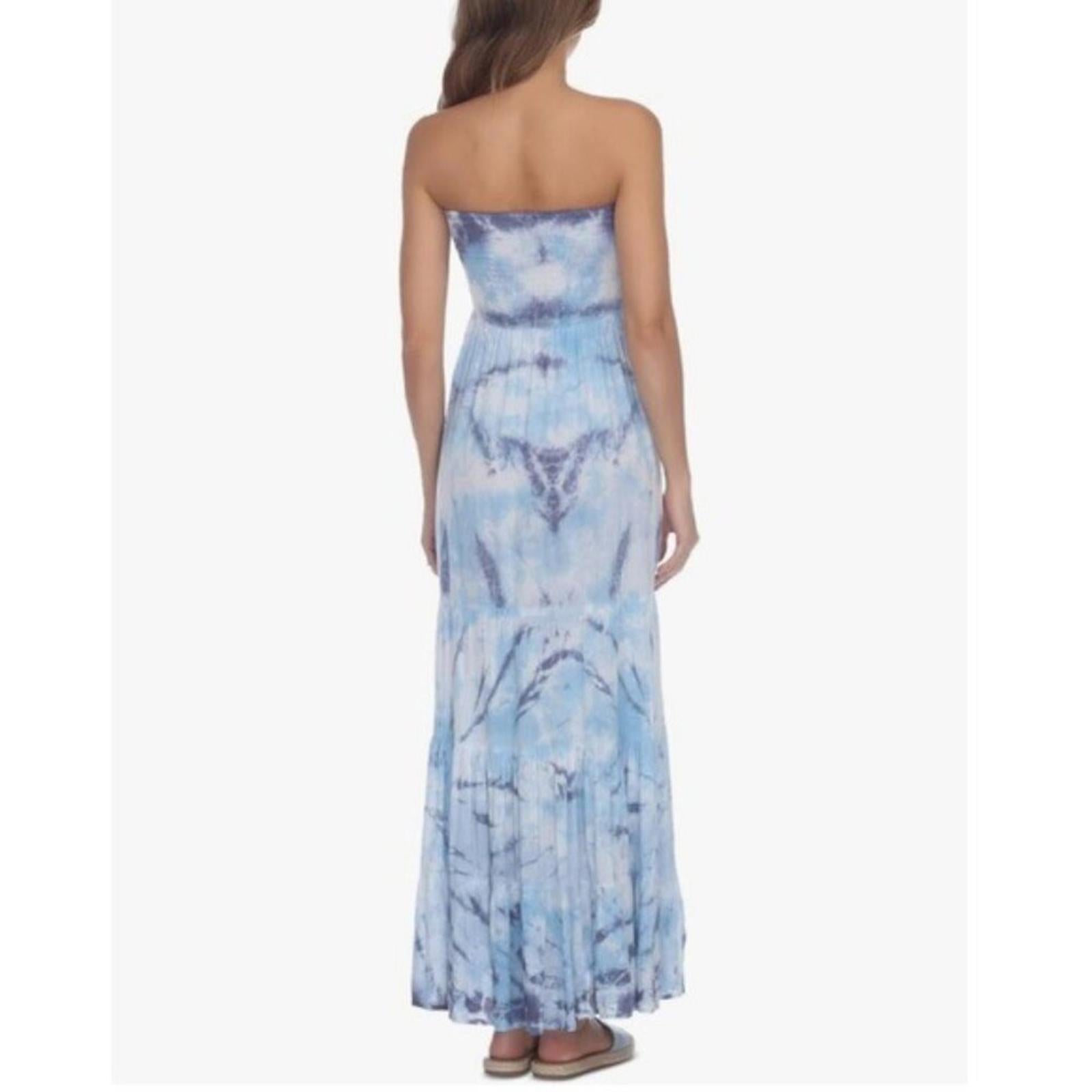 RAVIYA Strapless Tiered Tie-Dye Maxi Dress Cover-Up in Blue/Sky Size 2X NWT