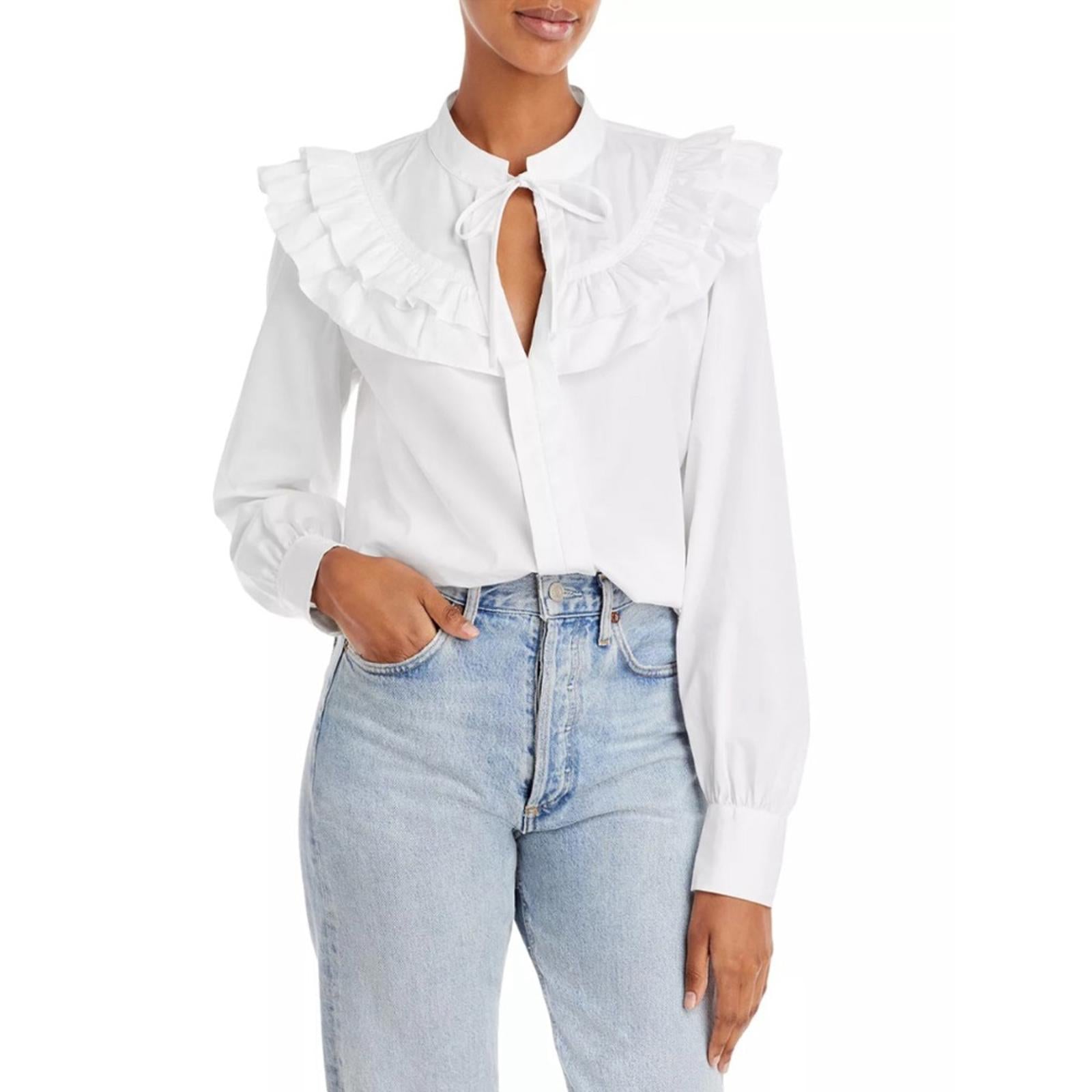Derek Lam 10 Crosby Renee Ruffle Yoke Cotton Poplin Blouse Size 2 New w/Tag $325