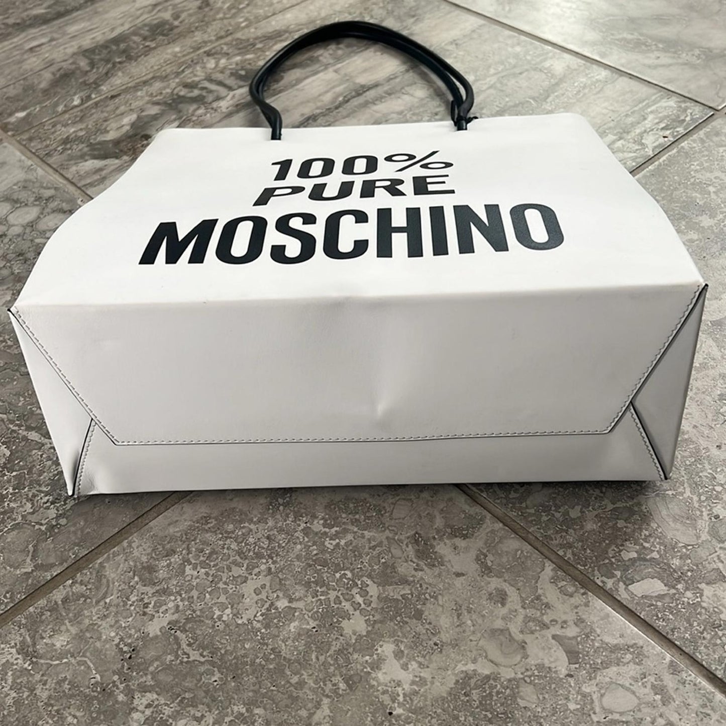 Moschino “100% PURE MOSCHINO” White Leather Shoulder Bag, New with Tag