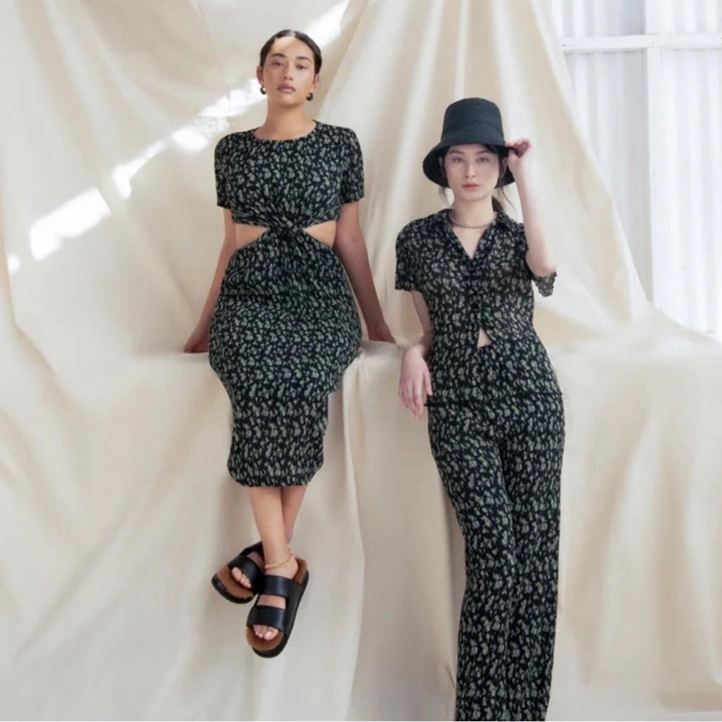 WhoWhatWear Drew Plissé Cutout Twist Midi Dress, Disty Floral Size XS NWT $178