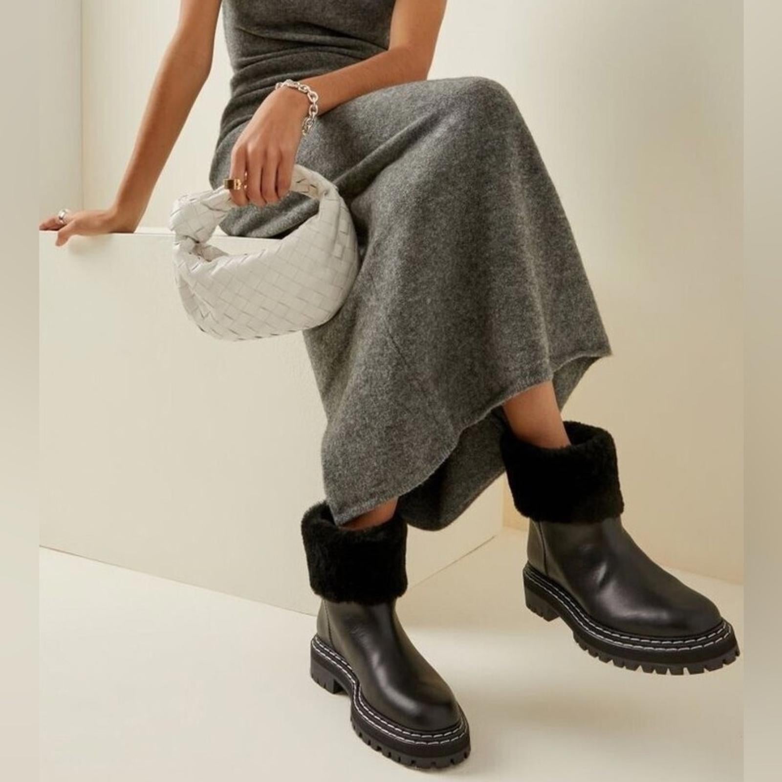 Proenza Schouler CA/SH Shearling Booties in Black, Size 38 NEW in Box + DustBag