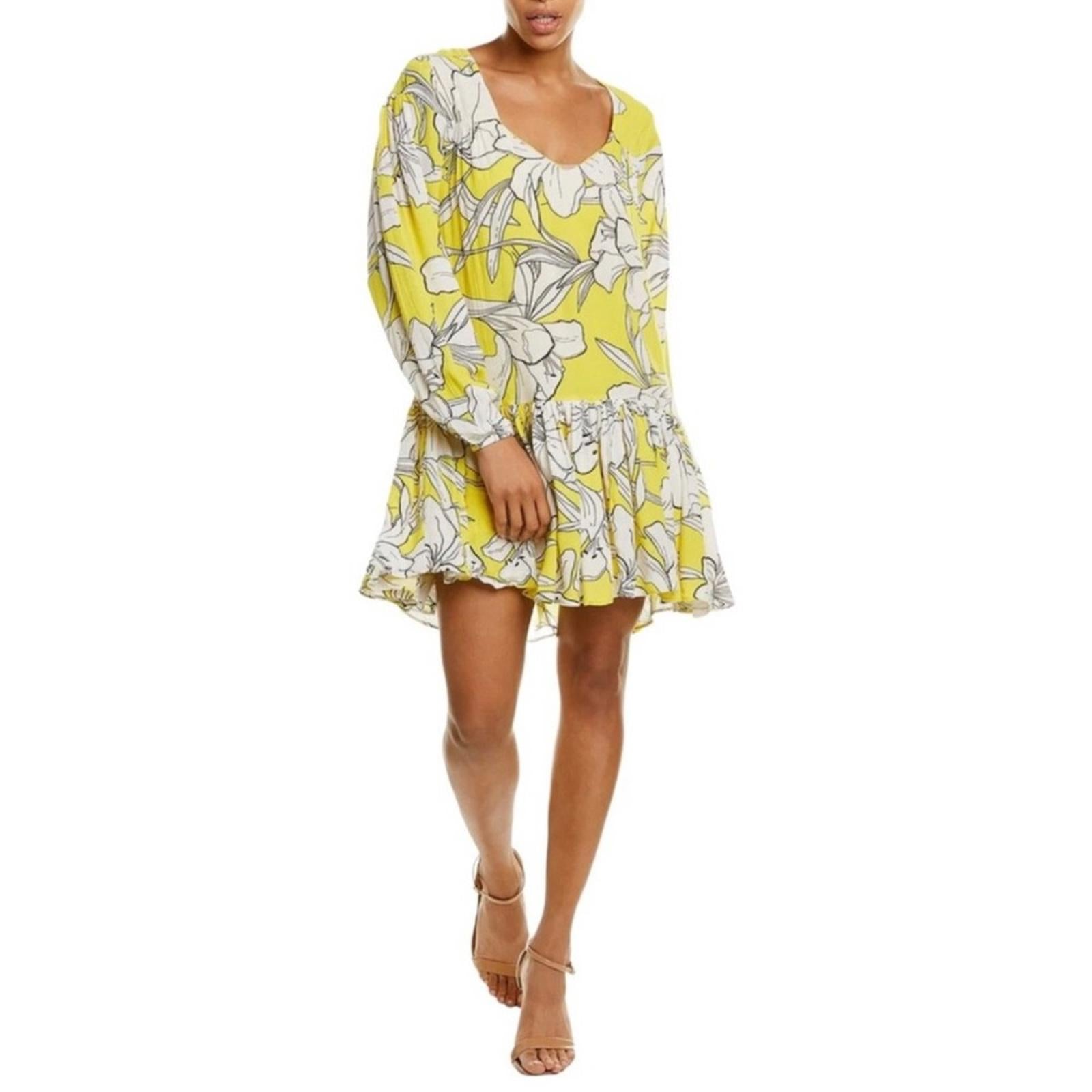 Walter Baker Lilith Floral Long Sleeve Dress in Hibiscus Sun Size L, NWT $268