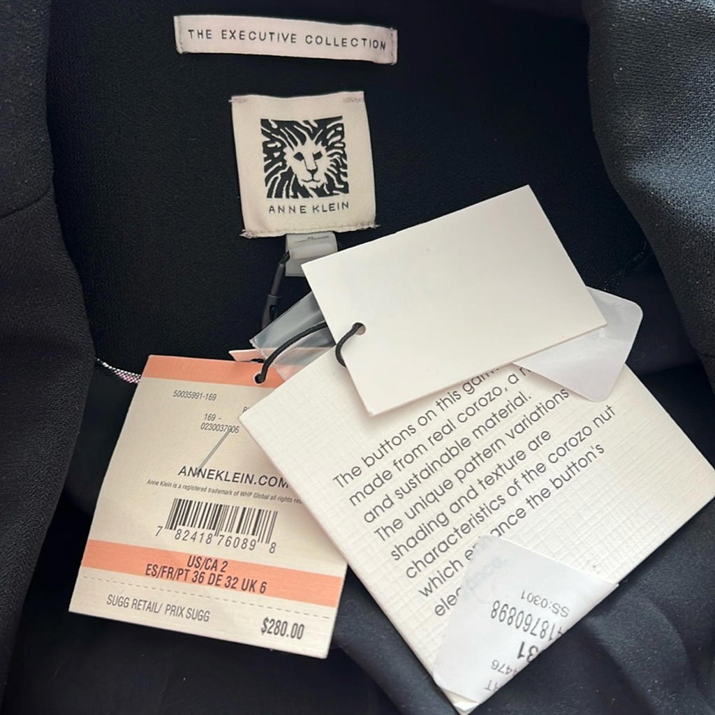 Anne Klein Two-Button Blazer in Black, Size 2 NEW w/Tag The Executive Collection