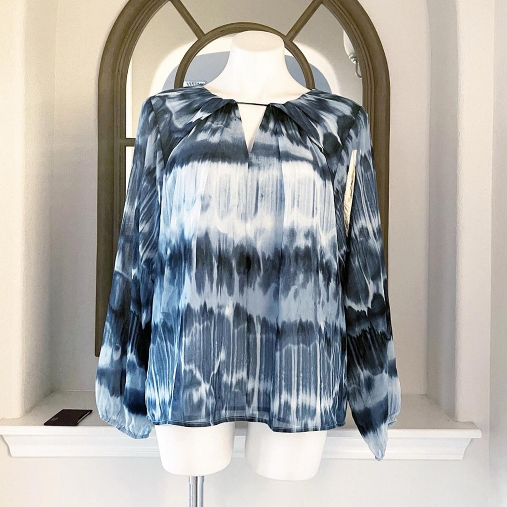 NEW Calvin Klein Ruched Tie Due Top, Blue Size Large New w/Tag Retail $89.50