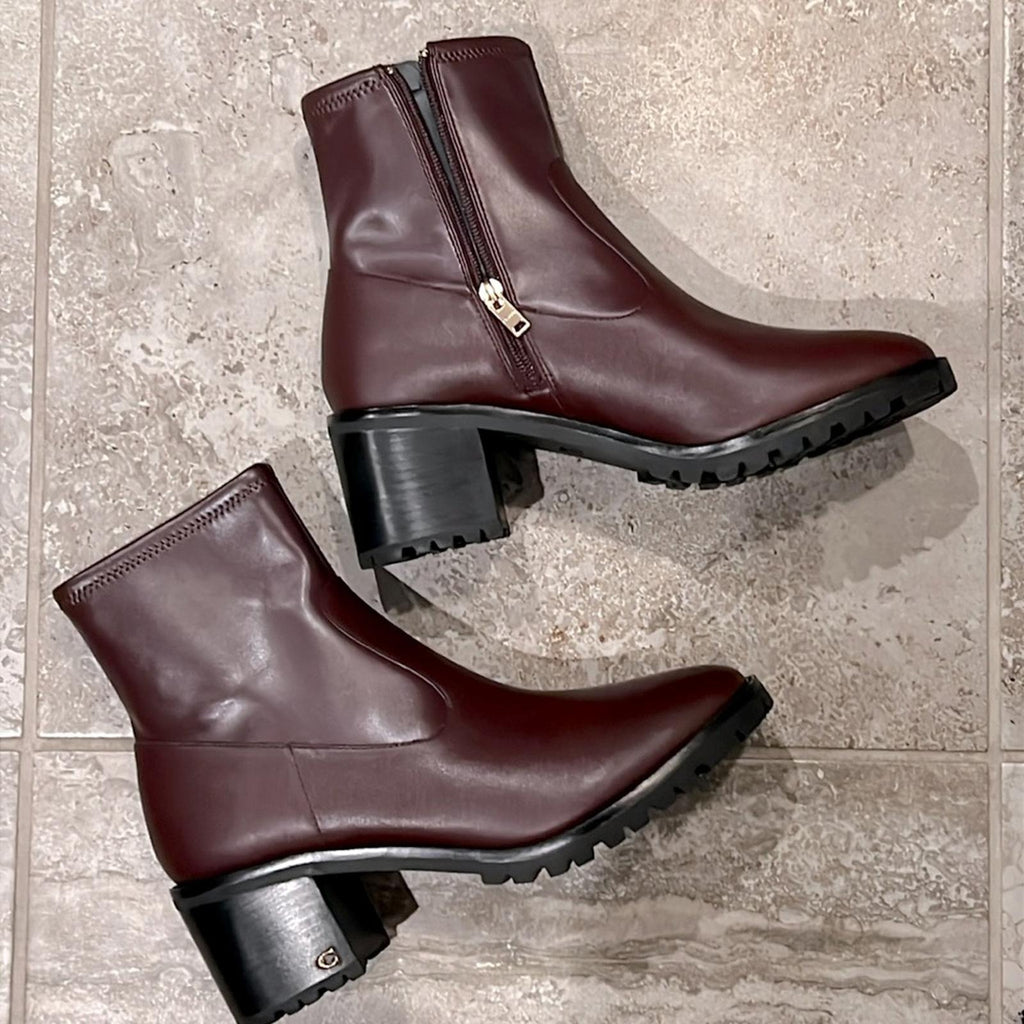 Coach Joy Lug-Sole Booties in Dark Cranberry, Size 11 New in Box $250