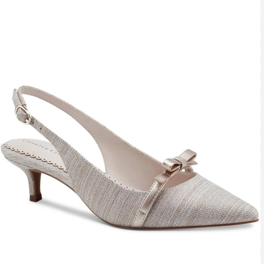 Charter Club Gilaa Slingback Pumps Kitten Heel Shoes, Natural/Gold Size 11 NWT