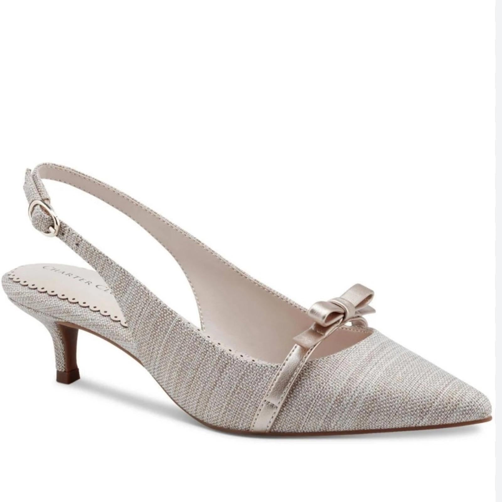 Charter Club Gilaa Slingback Pumps Kitten Heel Shoes, Natural/Gold Size 11 NWT