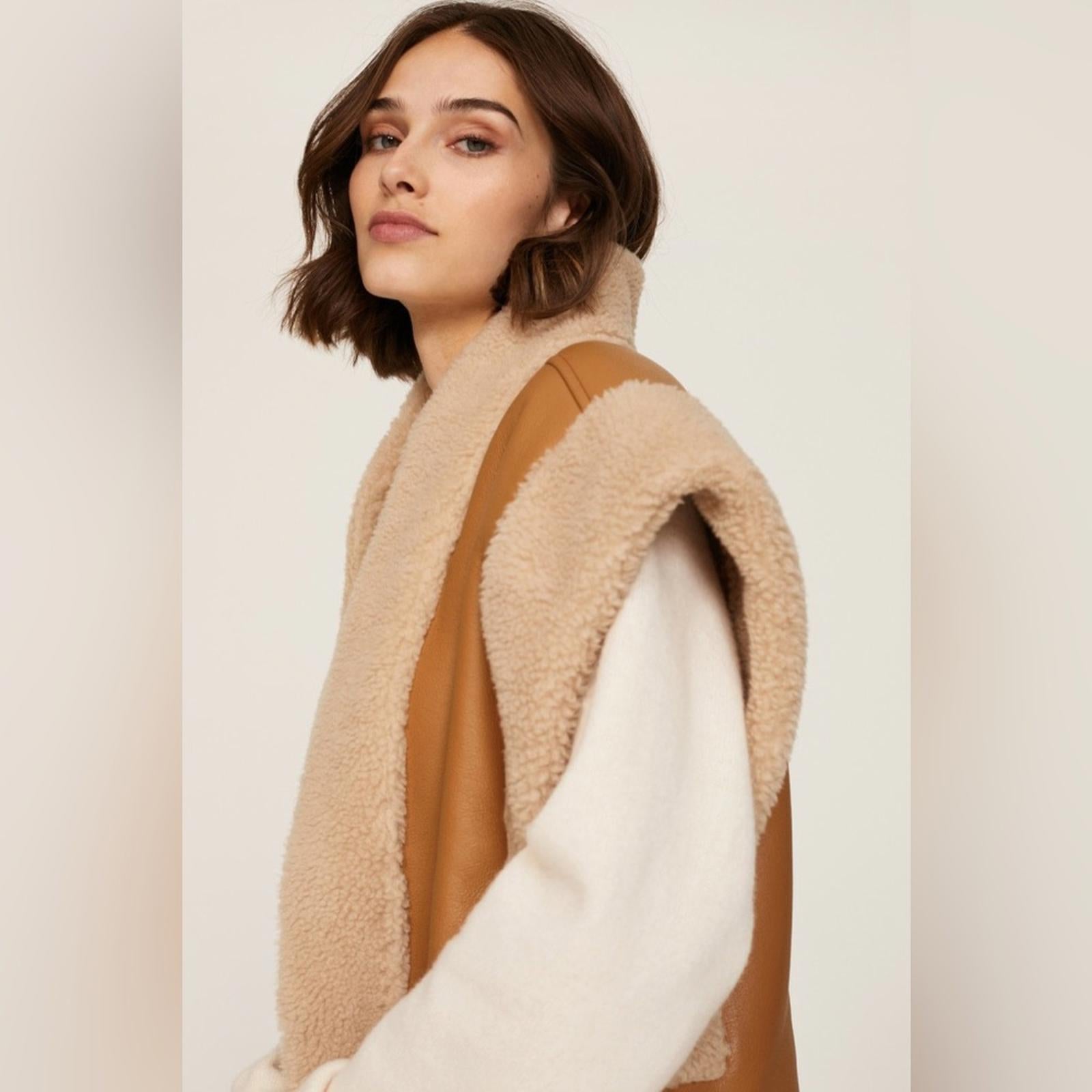 A.L.C. Sutton Faux Shearling Vest in Tan/Cream, Size XL NEW w/Tag
