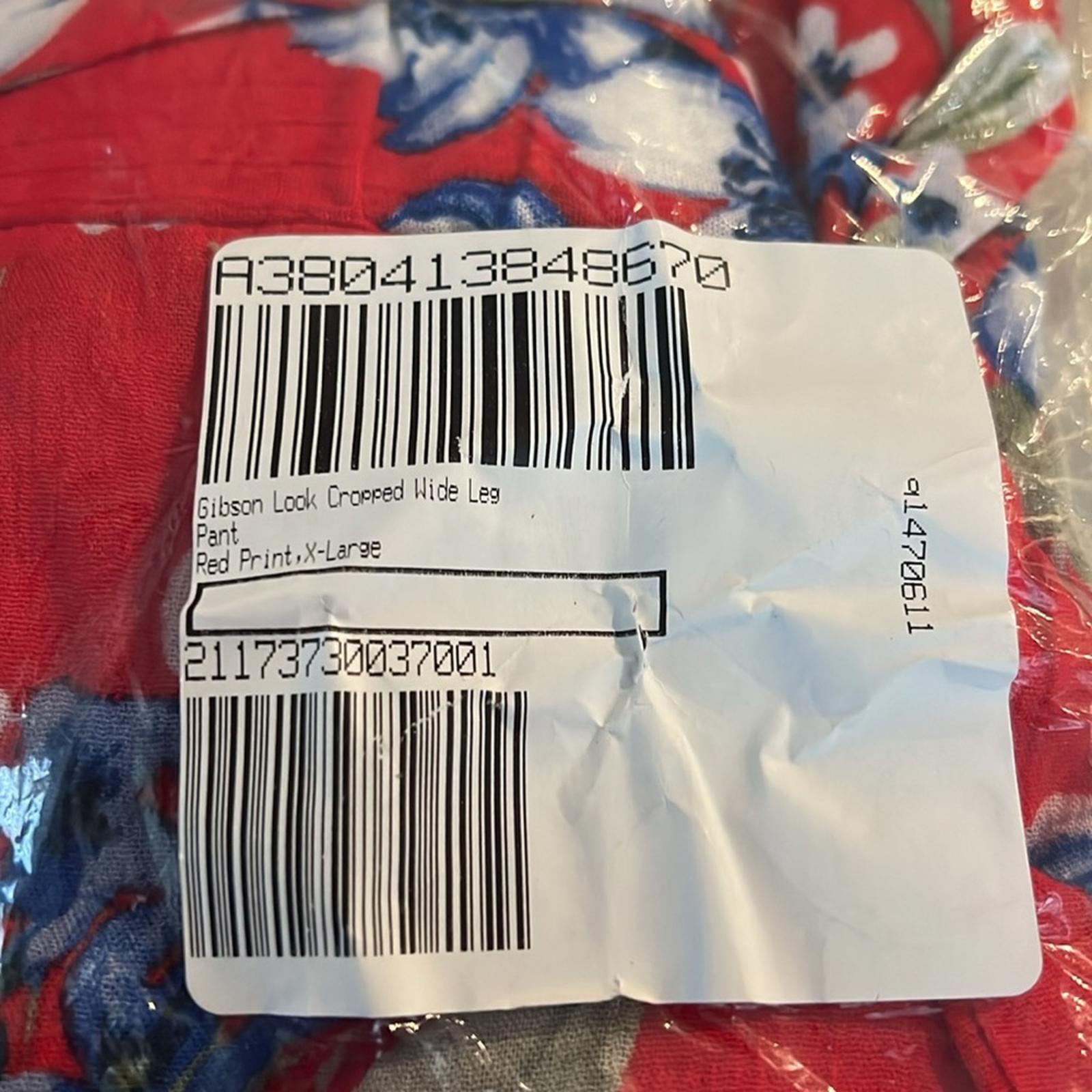 Gibson Look Cropped Wide Leg Belted Pants in Red Print, Size XL New in Packaging