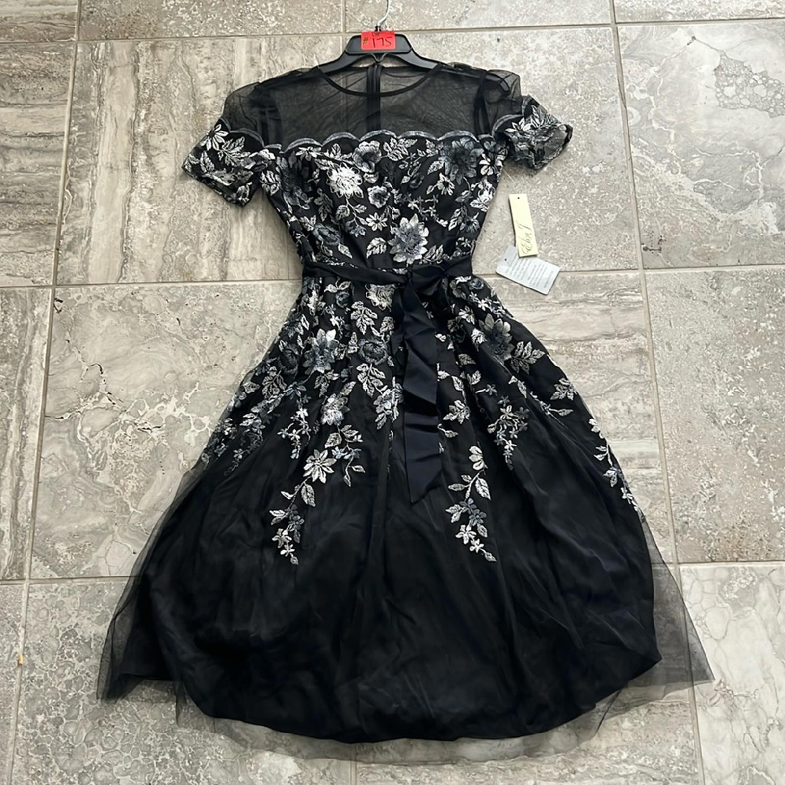 Eliza J. Embroidered Illusion Fit & Flare Dress w/Pockets Black Size 2 New w/Tag