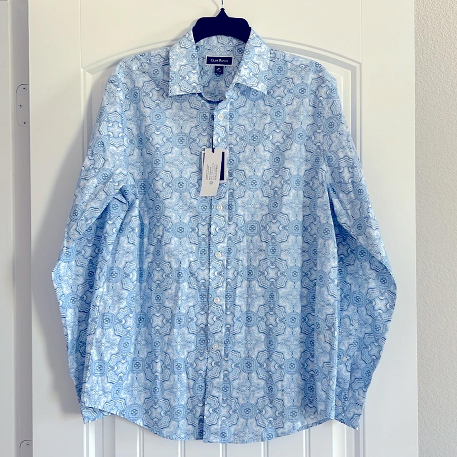 Club Room Stretch Medallion Print Button Up Dress Shirt in Blue Size M New w/Tag
