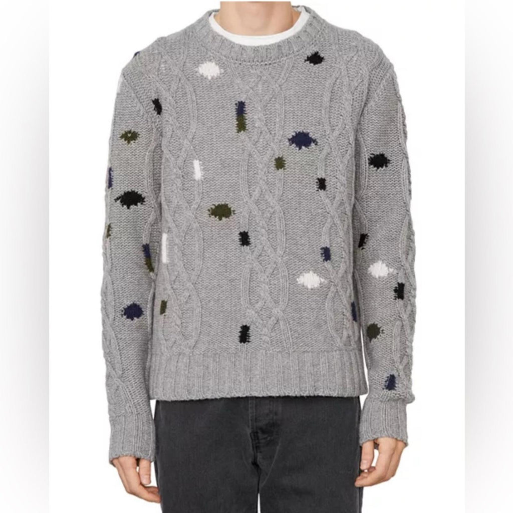Officine Générale Marco Cable Knit Intarsia Sweater, Size S, NEW (Made in Italy)