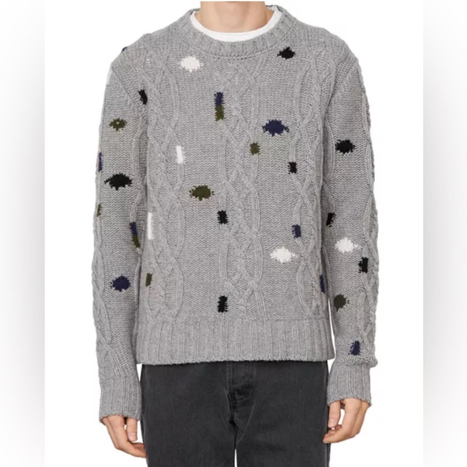 Officine Générale Marco Cable Knit Intarsia Sweater, Size S, NEW (Made in Italy)
