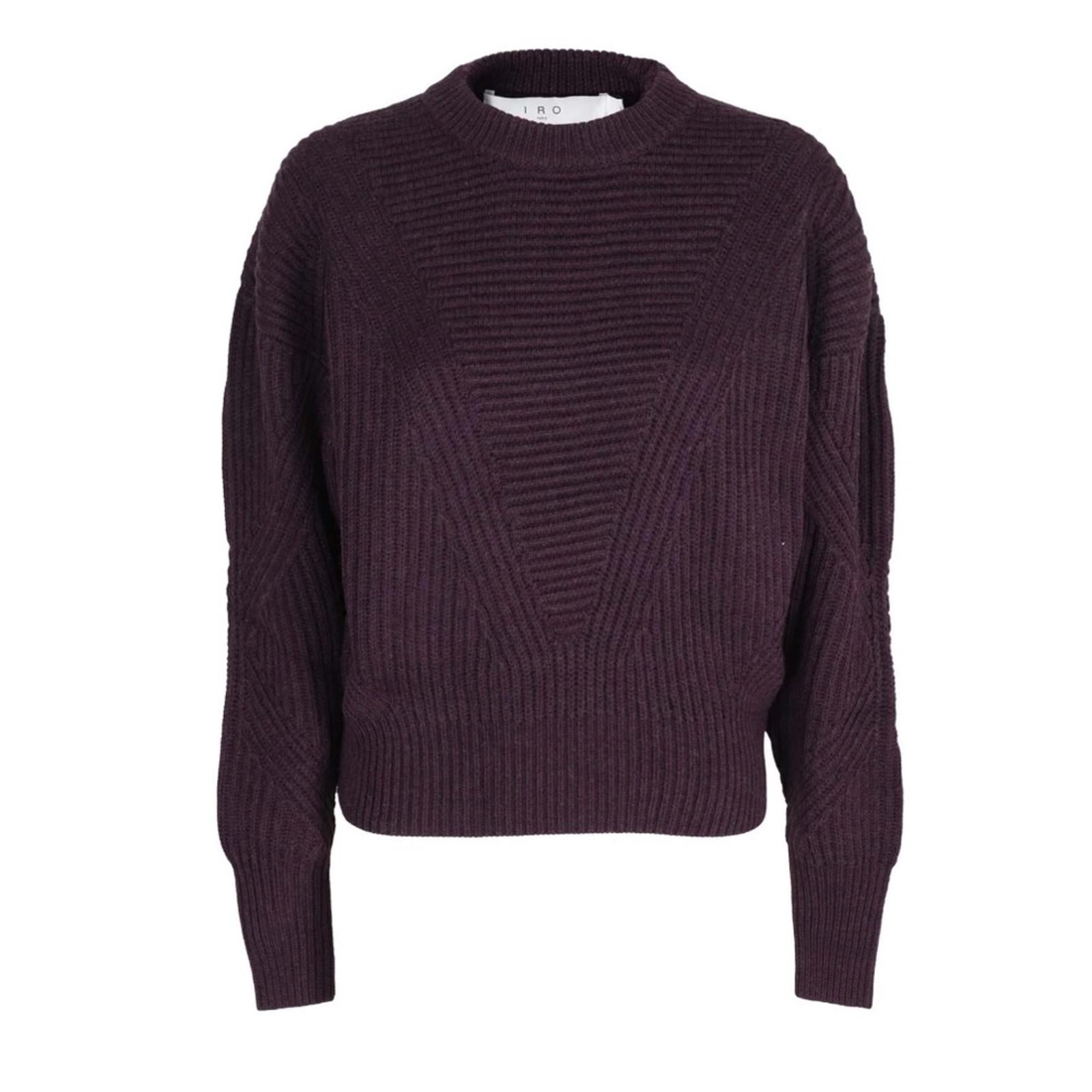 IRO Mona Wool Knit Ribbed Sweater, Dark Purple Size L, New w/Tag Retail $445