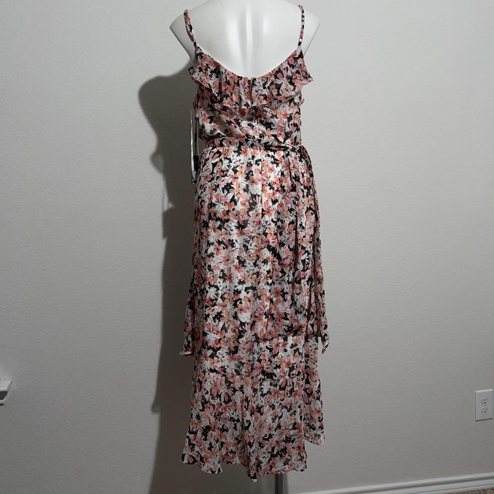 Karl Lagerfeld Paris Floral Ruffled Tie-Waist Chiffon Midi Dress, Size 16 NWT